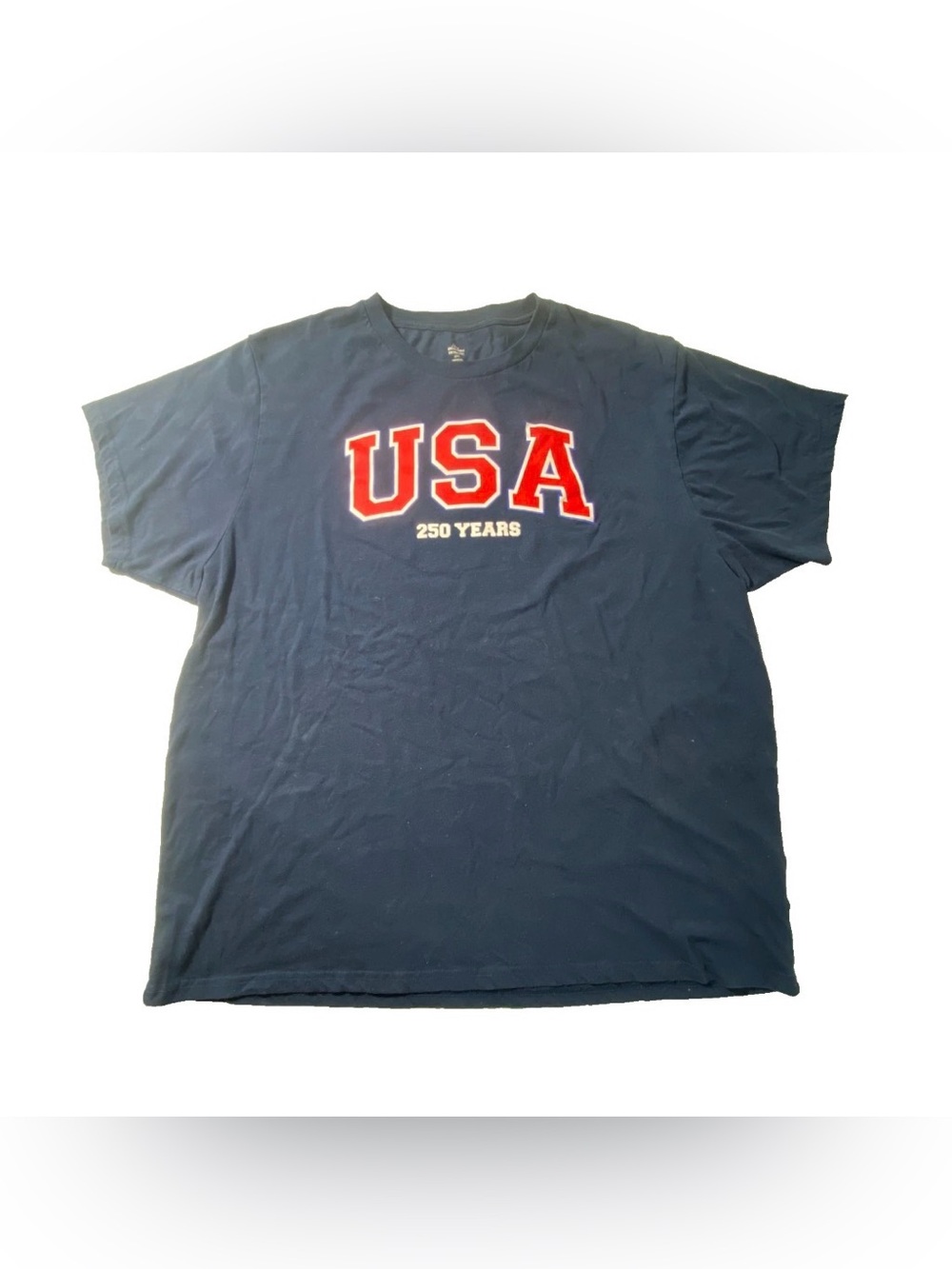 GOOD- Size 3XL Men's Celebrate Patriotic Short Sleeve T-Shirt USA 250 Years Navy
